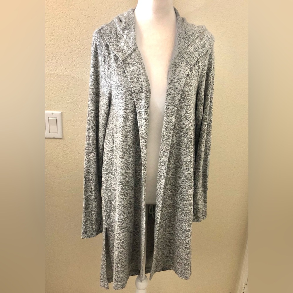 Athleta Heathered Gray Long Hooded Cardigan